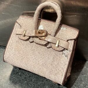 👜 Handmade Genuine Leather Mini Ombré Calf Hair Birkin Textured Tote Bag Charm